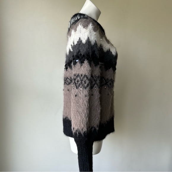 Anthropologie Sleeping On Snow Fuzzy Beaded Fair Isle Cashmere Blend Sweater, S - Picture 7 of 12